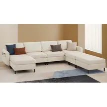 VASAGLE Modulares Sofa, U-förmiger Couch, 7-Sitzer, Schlafsofa mit Fußmodulen, tiefe Sitze - Weiß