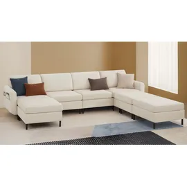 VASAGLE Modulares Sofa, U-förmiger Couch, 7-Sitzer, Schlafsofa mit Fußmodulen, tiefe Sitze - Weiß