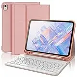 FOGARI iPad 10 Generation Tastatur Hülle | iPad 10.9 Tastatur Hülle 2022 - QWERTZ Deutsches Tastatur Magnetische Kabelloser Bluetooth Abnehmbar für iPad 10.Generation A2696/ A2757/ A2777 - Rosa