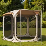 East Oak Pop-Up-Zelt mit Netz, 3,6 x 3,6 m, Outdoor-Sichtschutzhaus mit 4 Sonnenschirmen, sofortiger Überdachung mit tragbarer Tragetasche, Pavillon-Zelt für Camping, Terrasse und Strand, Beige