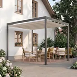 Pergola SAKI | 4x4 m | Stoff: beige | Gestell: Anthrazit mit Flachdach