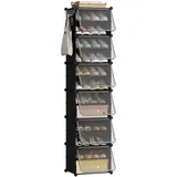 eSituro Schuhboxen, 12er Set, Schuhorganizer Schuhkarton stapelbar, Schuhregal Kunststoff, mit Haken, Tür, Schuhaufbewahrung platzsparend, Schwarz