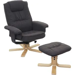 Mendler Relaxsessel M56, Fernsehsessel TV-Sessel mit Hocker, Stoff/Textil ~ dunkelgrau