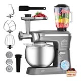 HOMELUX Küchenmaschine 3in1 Multifunktions Standmixer, 6 Geschwindigkeiten Knetmaschine, 1000,00 W, 6,00 l Schüssel, Fleischwolf, Rührmaschine grau