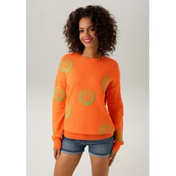 Strickpullover, mit eingestrickten Smileys, Gr. 44, orange-apfelgrün, , 33927327-44