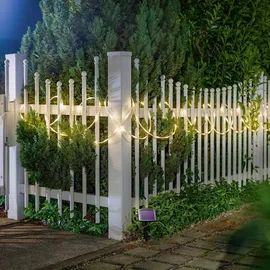 esotec Solar Lichtschlauch 10m, 100 LEDs warmweiß, Akku, Solarmodul, Erdspieß, Wintergarten, Außenlichterkette, Hochzeitsdeko,