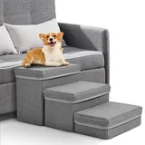Couleeur Haustiertreppe für Hunde und Katzen,3 Stufen Hundetreppe mit Stauraum,rutschfeste Hundetreppe für Kleine,Haustiertreppe zum Bettaufstieg Hunde faltbar für Hunde und Katzen für das Sofa(Grau)