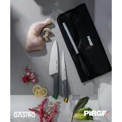 Pirge Gastro Profi Messerset mit Tasche 4 Stück - Griff mit Farbeinsatz - Profi Kochmesser Set - Edelstahl Profi Küchenmesser Set - Messer Set Scharf