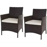2er-Set Poly-Rattan Gartensessel Halden, Korbsessel, braun-meliert, Kissen creme