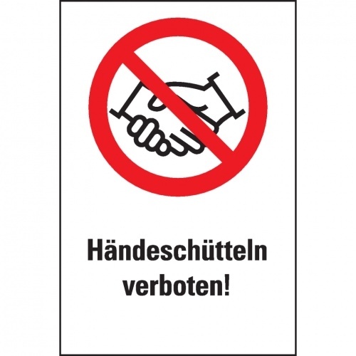 Aufkleber I Verbots-Kombischild Händeschütteln verboten, praxisbewährt, Folie, selbstklebend, 200x300mm