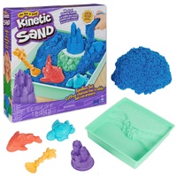 Kinetic Sand Sandbox Set Blau - mit 454 g original magischem kinetischem Sand aus Schweden, 1 Sandbox, 3 Förmchen, 1 Schaufel für kreatives Indoor-Sandspiel, für Kinder ab 3 Jahren