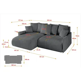 altdecor Ecksofa Cord 2-Sitzer Dunkelgrau