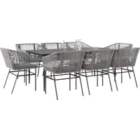 VidaXL 9-tlg. Garten-Essgruppe mit Kissen Grau Poly Rattan Glas