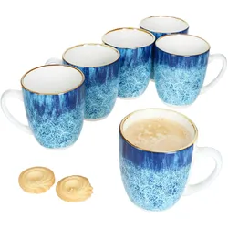 Marina 6er Set Kaffeebecher 320ml blaue Porzellan-Tasse 6 Pers Tee Kakao maritim