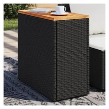 vidaXL Garten-Beistelltisch mit Holzplatte Schwarz 58x27,5x55cm Rattan