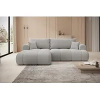 thematys Ecksofa mit Schlaffunktion und Bettkasten, L-Form, Cord und Bouclé + 2 Kissen, 260 x 165cm - Luxus Couch mit Bettfunktion mit Bonnellfedern grau