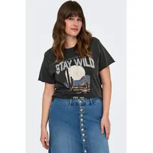 ONLY CARMAKOMA T-Shirt ONLY CARMAKOMA "CARLUCY LIFE REG S/S TOP JRS NOOS", Damen, Gr. M, schwarz (schwarz print:texana wild), Jersey, Obermaterial: 100% Baumwolle, regular fit normal, Rundhals, Shirts T-Shirt, Baumwolle, regular fit