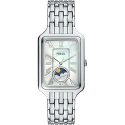 Quarzuhr FOSSIL "RAQUEL MOONPHASE", edelstahlfarben, Armbanduhren, Damen, Armbanduhr, Damenuhr, Edelstahlarmband, analog, Mondphase, Glassteine