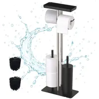 Relaxdays WC-Garnitur, Edelstahl, Ablage & Rollenhalter, freistehend, 3 in