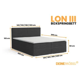 dein schlaf 24 BOXBETT LON III 160/200 in Cord Anthrazit H4 - Dunkelgrau