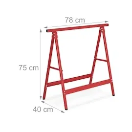 Relaxdays Klappbock, 2er Set, HBT: 75 x 78 x 40 cm, bis 100 kg belastbar, klappbare Arbeitsböcke, Werkstatt, Stahl, rot