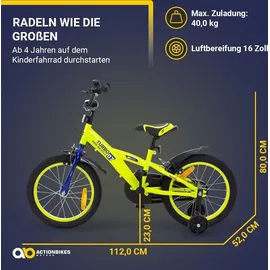 ACTIONBIKES MOTORS Actionbikes Kinderfahrrad Turbo 16 Zoll Stützräder, V-Brake-Bremsen, Lenker-/Kettenschutz, Klingel