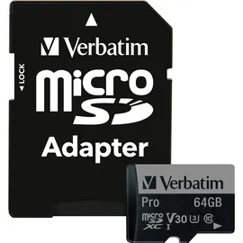 Verbatim microSDXC Pro 64GB Class 10 UHS-I U3 + SD-Adapter