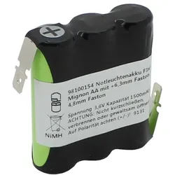 AccuCell Notleuchtenakku NiMH 3,6V 1500mAh F1x3 Mignon AA mit Faston-Anschluss +6,3mm Faston / -4,8mm Faston