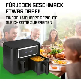 GOURMETmaxx Doppelkammer Heißluftfritteuse - 2 x 4 L | Synchro-Garzonen Airfryer | Fritteuse mit Touchscreen | Heißluftfritteuse 2 Kammern & 10 Programmen | fast ohne Öl frittieren