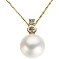 Perlen-Anhänger FIRETTI "Schmuck Geschenk Gold 585 Halsschmuck Anhänger für Halskette Perle", gold (gelbgoldfarben, weiß, gw=getöntes, weiß), Schmuckanhänger, Damen, 0,070 ct P2 = erkennbare Einschlüsse, Gelbgold 585-Perlen-Diamanten, 1,80 g, Gelbgold 585, Perlen, Diamanten, mit Süßwasserzuchtperle und Brillant