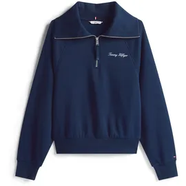 Tommy Hilfiger Sweatshirt TOMMY HILFIGER "CLASSIC SCRIPT FLEECE HALF-ZIP", Damen, Gr. L (40), blau (schwarz night navy), Sweatware, Obermaterial: 77% Baumwolle, 23% Polyester, unifarben, normal, hoch geschlossener Ausschnitt, Sweatshirts Sweatshirt
