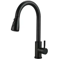 Cieex Wasserhahn Küche Schwarz, Hochdruck Küchenarmatur Ausziehbar 360° Drehbar, Mischbatterie Spültischarmatur mit Brause 3 Modus, Einhebel Armatur Küche Edelstahl (Schwarz Matt)