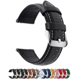 Fullmosa 12 Farben Uhrenarmband, Axus Serie Lederarmband Ersatz-Watch Armband mit Edelstahl Metall Schließe für Herren Damen 14/16/18/20/22/24mm,Schwarz 24mm