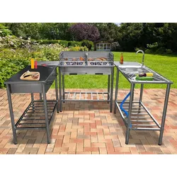 Outdoor-Küche aus Edelstahl, Außenküche zum kochen im Freien, Gartenküche, Grillküche U-Form