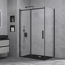 doporro Eckdusche mit Schiebetür 80 x 120 cm schwarz Klarglas Duschwanne