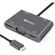 Sandberg USB-C Dock 2xHDMI+1xVGA+USB+PD