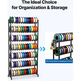 Vevor Filament Lagerregal für 3D-Drucker, 7 Ebenen, Filamentspulenhalter, 840 x 320 x 1650 mm, Tragkraft 54,4 kg pro Ebene, 3D-Druckerzubehör für 3D-Druckstudio, Werkstatt, Schwarz