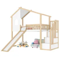 REDOM Kinderbett mit Rutsche, Stauraum & Sicherheitsgeländer (Hochbett aus Massivholz, 90x200 cm), Inklusive Matratze weiß