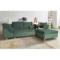 Ecksofa COLLECTION AB "Sally L-Form" Sofas Gr. B/H/T: 256cm x 87cm x 165cm, Microfaser PRIMABELLE-Cord, Ottomane beidseitig montierbar, ohne Bettfunktion-ohne Bettkasten, grün mit und ohne Bettfunktion, inklusive loser Rücken- Zierkissen