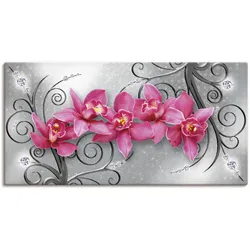 Wandbild ARTLAND "rosa Orchideen auf Ornamenten", pink (farbe bild(er): pink), B:40cm H:20cm, Bilder, als Alubild, Outdoorbild, Leinwandbild, Poster, Wandaufkleber