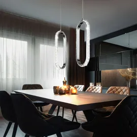 WOFI Kristall Pendelleuchte Pendelleuchte dimmbar LED hängeleuchte Esstisch, Höhenverstellbar Kristalloptik, Metall Chrom, 1x LED 12W 1100Lm 3000K, LxBxH 16x16x150cm, WOFI 11696