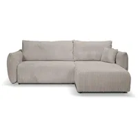 GOLDSTOFF Ecksofa L-Form | Modernes Schlafsofa mit Schlaffunktion & Bettkasten | Eleganter Cord-Bezug in 10 Farben | Komfortables Eckschlafsofa - Taupe