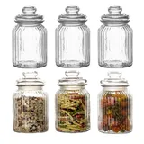 BigDean 6x Bonbongläser Bonboniere 1 Liter - Mit Deckel - Für Süßigkeiten, Kekse, Kräuter & Gewürze - Vintage Vorratsgläser - Die idealen Helfer für Küche & Haushalt