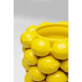 Kare Vase Lemon Juice, Gelb, Pflanzengefäß, Deko Vase, Blumentopf, Zitronen Motiv, Porzellan, handgearbeitet, Unikat, 43 cm (H)