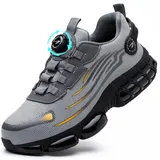 Sicherheitsschuhe Herren Leicht Drehknopf Arbeitsschuhe Stahlkappenschuhe Atmungsaktiv rutschfeste Sportlich Safety Shoes Anti-Smash Anti-Punktur Mode Grau 43 EU - 43 EU