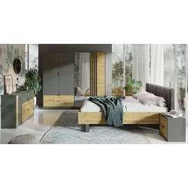 Home Affaire Polsterbett HOME AFFAIRE "Bett Loreto, Maße: B/T/H 185,5/211/98 cm", grau (dunkelgrau, natur, grau ontario 19, grauer graphit), B:185,8cm H:98cm L:211,4cm, Betten, Polsterbett, Bett 180x200 cm mit gepolstertem Kopfteil