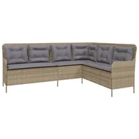 vidaXL Gartensofa in L-Form mit Kissen Beige Poly Rattan