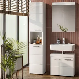 Vicco Luna Hochschrank 37 x 190 cm Weiß Glas/Holz/MDF/Spanplatte