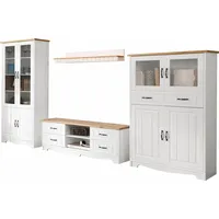 OTTO home Wohnwand OTTO HOME "Trinidad", weiß (weiß, honig), Kastenmöbel-Sets, Holz Wohnwände Wohnwand, Set aus 1 Vitrine, 1 Lowboard, 1 Highboard, 1 Wandboard