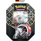 Pokémon Paldeas Schicksale Eisenrad ex Tin Box & Purpur – – Eisenrad-ex (1 holografische Promokarte & 4 Boosterpacks)